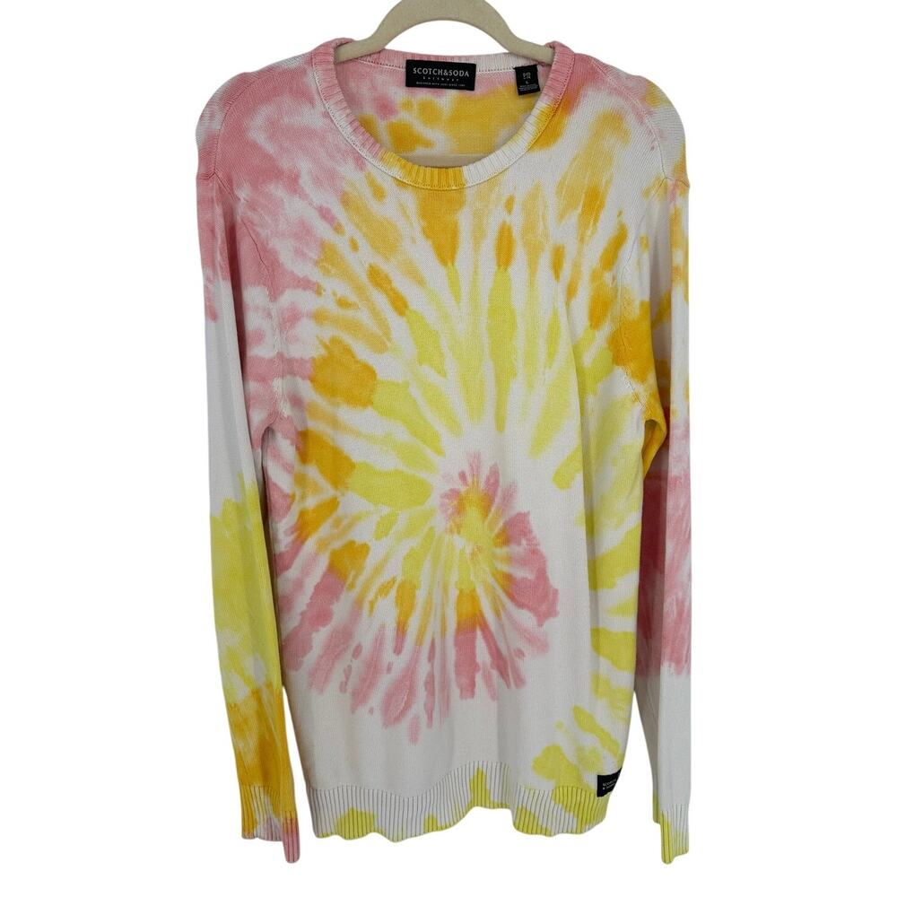 Scotch & Soda Tie Dye Sweater Womens L Pink Yellow Crewneck Pullover Artsy